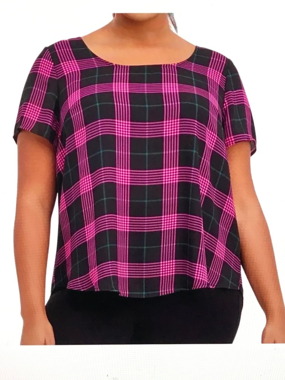 TORRID Abbey Georgette Plaid Top Pink Black Women’s Size 0X Large